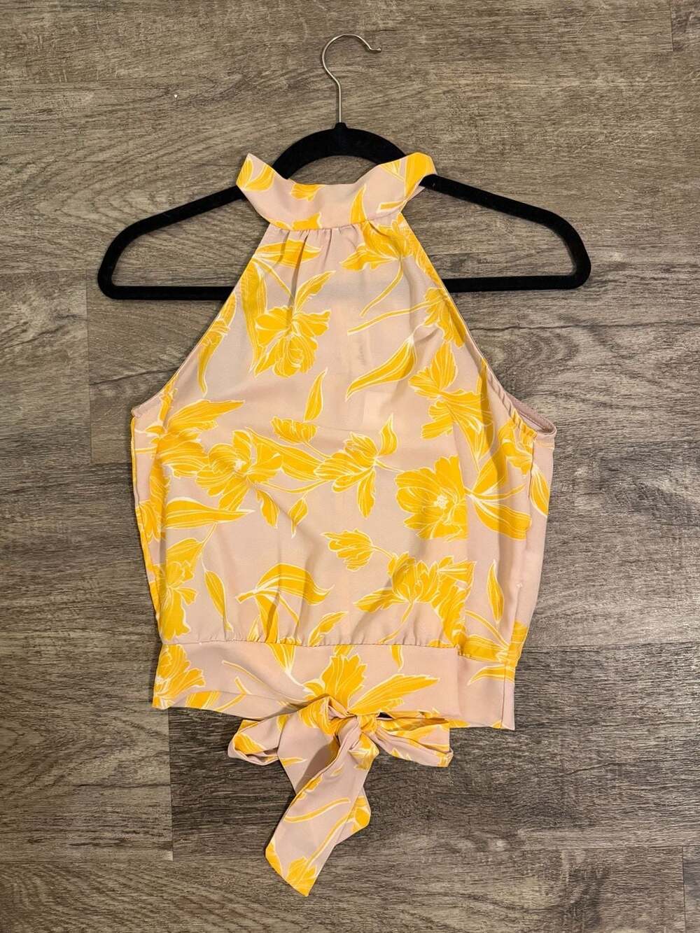 Olive Tree Pink and Yellow Floral Halter Top with Button Back and Tie Waist